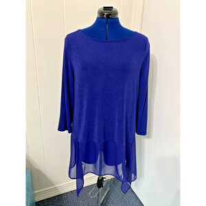 Chico's Travelers Women's Size L/ 12 Blouse Top Long Sleeve Blue Round Neck